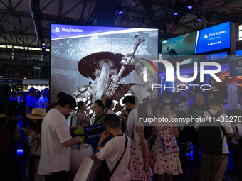 A general view of the PlayStation game booth is being shown during the Chinajoy games fair in Shanghai, China, on July 26, 2024. (