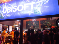 A general view of the Ubisoft games booth is being shown during the Chinajoy games fair in Shanghai, China, on July 26, 2024. (