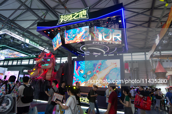 A general view of the Land of Hero video games booth is being shown during the Chinajoy games fair in Shanghai, China, on July 26, 2024. 