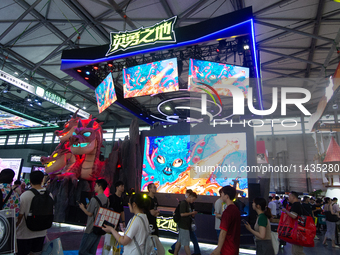 A general view of the Land of Hero video games booth is being shown during the Chinajoy games fair in Shanghai, China, on July 26, 2024. (