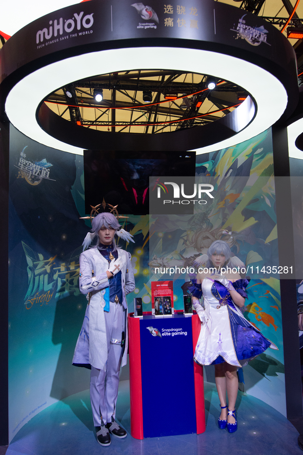 A general view of the MIhoyo video games booth is being shown during the Chinajoy games fair in Shanghai, China, on July 26, 2024. 