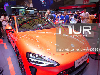 A Xiaomi Car is being seen at the Snapdragon semiconductor booth during the Chinajoy games fair in Shanghai, China, on July 26, 2024. (