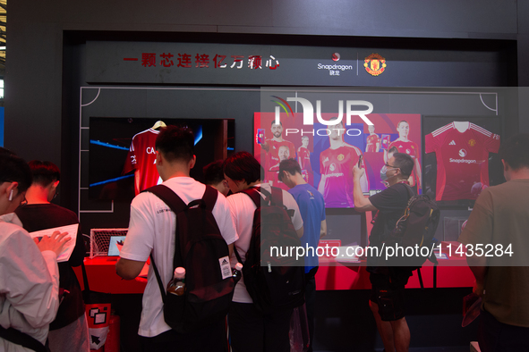 Fairgoers are visiting the Snapdragon semiconductor booth during the Chinajoy games fair in Shanghai, China, on July 26, 2024. 