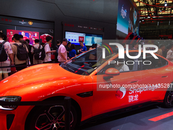 A Xiaomi Car is being seen at the Snapdragon semiconductor booth during the Chinajoy games fair in Shanghai, China, on July 26, 2024. (