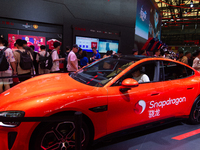 A Xiaomi Car is being seen at the Snapdragon semiconductor booth during the Chinajoy games fair in Shanghai, China, on July 26, 2024. (