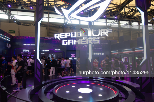 A general view of the Republic of Gamers booth is being shown during the Chinajoy games fair in Shanghai, China, on July 26, 2024. 