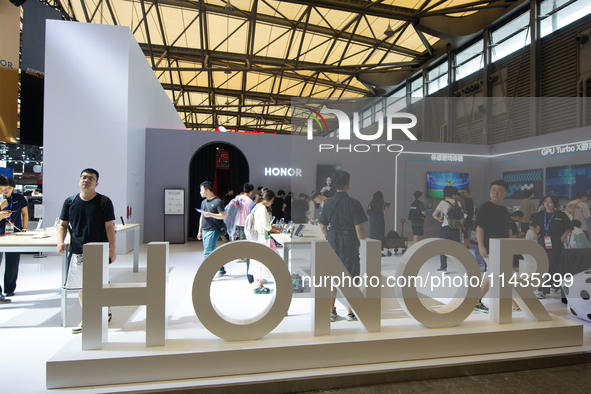 A general view is showing the Honor smart device booth during the Chinajoy games fair in Shanghai, China, on July 26, 2024. 