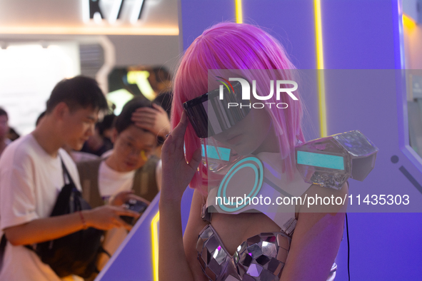 A cosplayer is posing for a picture during the Chinajoy games fair in Shanghai, China, on July 26, 2024. 