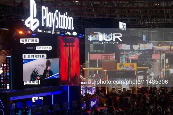 A general view of the PlayStation game booth is being shown during the Chinajoy games fair in Shanghai, China, on July 26, 2024. 