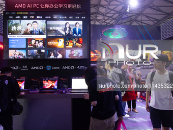 A general view of the AMD booth is being shown during the Chinajoy games fair in Shanghai, China, on July 26, 2024. (