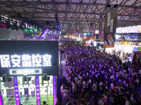 A general view of the Super Monitor Agent video game booth is being shown during the Chinajoy games fair in Shanghai, China, on July 26, 202...