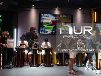 A general view of fairgoers is being seen at the Call of Duty booth during the Chinajoy games fair in Shanghai, China, on July 26, 2024. (