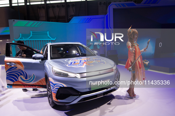 A general view of a BYD car is being displayed at the Chinajoy games fair in Shanghai, China, on July 26, 2024. 