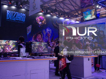 A general view of the Blizzard Entertainment booth is being shown at the Chinajoy games fair in Shanghai, China, on July 26, 2024. (