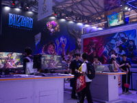 A general view of the Blizzard Entertainment booth is being shown at the Chinajoy games fair in Shanghai, China, on July 26, 2024. (