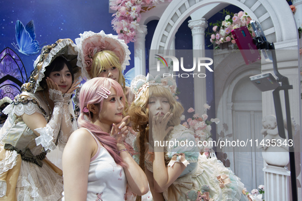 Several cosplayers are posing for a picture at the Chinajoy games fair in Shanghai, China, on July 26, 2024. 