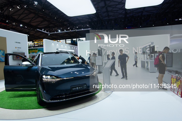 A general view of the Huawei HarmonyOS booth is being shown at the Chinajoy games fair in Shanghai, China, on July 26, 2024. 