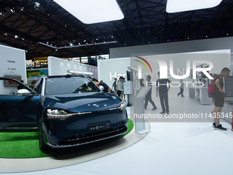 A general view of the Huawei HarmonyOS booth is being shown at the Chinajoy games fair in Shanghai, China, on July 26, 2024. (