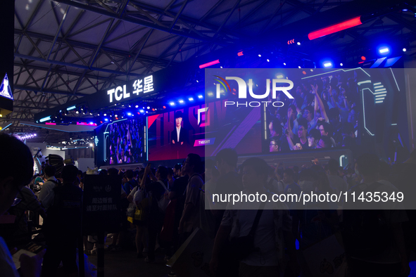 A general view is showing the TCL booth at the Chinajoy games fair in Shanghai, China, on July 26, 2024. 