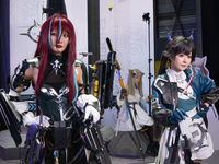 Several cosplayers are posing for a picture at the Chinajoy games fair in Shanghai, China, on July 26, 2024. (