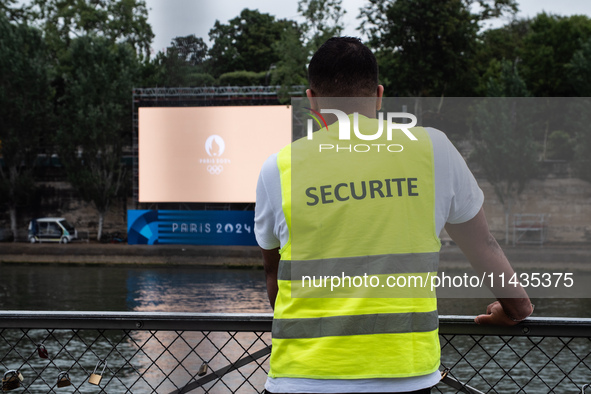 Security is operating in the center of Paris, within the no-go zone, hours before the opening ceremony of the Paris 2024 Olympic Games, in P...