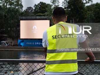 Security is operating in the center of Paris, within the no-go zone, hours before the opening ceremony of the Paris 2024 Olympic Games, in P...