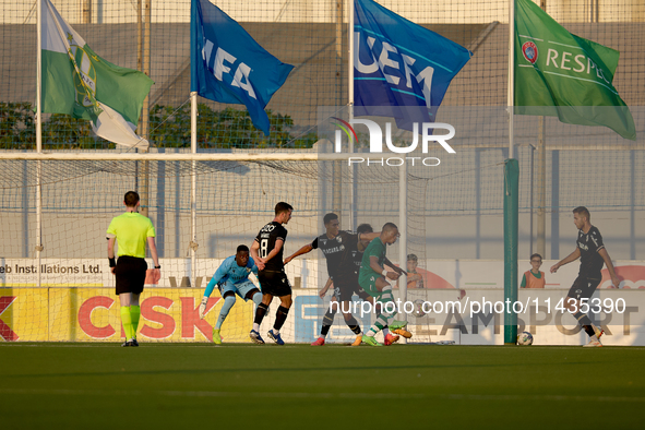 A generic action view is occurring in the Vitoria SC goalmouth during the UEFA Europa Conference League, Second Qualifying Round, 1st Leg so...