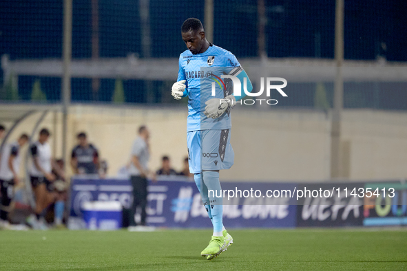 Bruno Varela, goalkeeper and captain of Vitoria SC, is gesturing after the UEFA Europa Conference League, Second Qualifying Round, 1st Leg s...