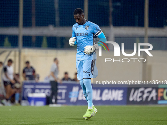 Bruno Varela, goalkeeper and captain of Vitoria SC, is gesturing after the UEFA Europa Conference League, Second Qualifying Round, 1st Leg s...