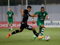 Kemar Reid (R) of Floriana is being closely followed by Baio Alberto (L) of Vitoria SC during the UEFA Europa Conference League, Second Qual...