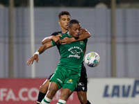 Kemar Reid (front) of Floriana is being closely challenged by Baio Alberto (back) of Vitoria SC during the UEFA Europa Conference League, Se...