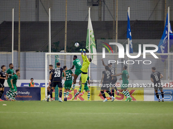 A generic agitated view is occurring in the Floriana goalmouth during the UEFA Europa Conference League, Second Qualifying Round, 1st Leg so...