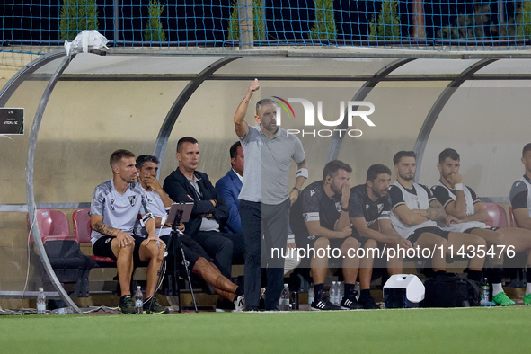 Rui Borges, head coach of Vitoria SC, is gesturing during the UEFA Europa Conference League, Second Qualifying Round, 1st Leg soccer match b...