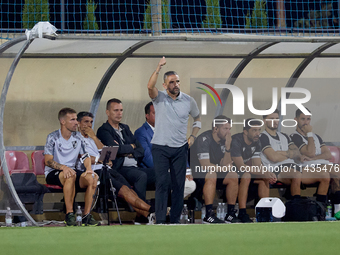 Rui Borges, head coach of Vitoria SC, is gesturing during the UEFA Europa Conference League, Second Qualifying Round, 1st Leg soccer match b...