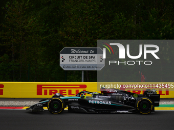 Lewis Hamilton of Mercedes-AMG Petronas F1 Team is driving his single-seater after the free practice of the Belgian GP, the 14th race of the...