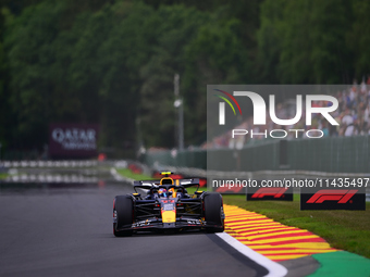 Sergio Perez of Red Bull Racing Honda is driving his single-seater after the free practice of the Belgian GP, the 14th race of the Formula 1...