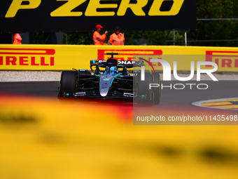 George Russell of Mercedes-AMG Petronas is driving his single-seater after the free practice of the Belgian GP, the 14th race of the Formula...