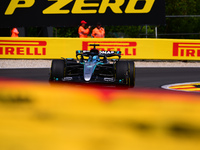 George Russell of Mercedes-AMG Petronas is driving his single-seater after the free practice of the Belgian GP, the 14th race of the Formula...