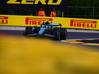 Fernando Alonso of Aston Martin Cognizant F1 Team is driving his single-seater after the free practice of the Belgian GP, the 14th race of t...