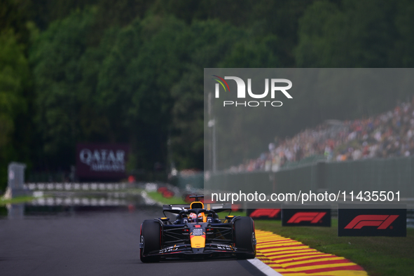 Max Verstappen of Red Bull Racing Honda is driving his single-seater after the free practice of the Belgian GP, the 14th race of the Formula...