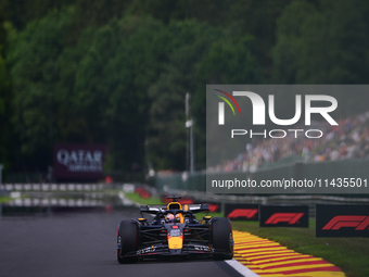 Max Verstappen of Red Bull Racing Honda is driving his single-seater after the free practice of the Belgian GP, the 14th race of the Formula...