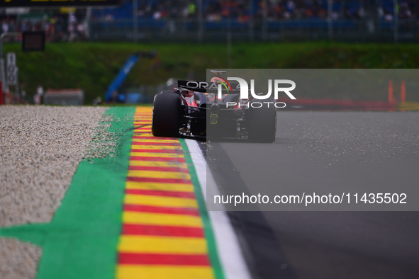 Max Verstappen of Red Bull Racing Honda is driving his single-seater after the free practice of the Belgian GP, the 14th race of the Formula...