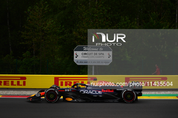 Max Verstappen of Red Bull Racing Honda is driving his single-seater after the free practice of the Belgian GP, the 14th race of the Formula...