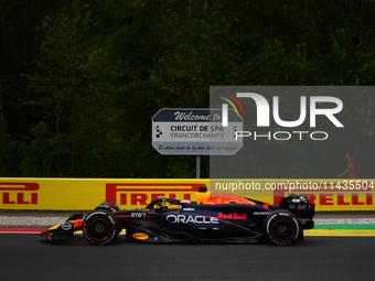 Max Verstappen of Red Bull Racing Honda is driving his single-seater after the free practice of the Belgian GP, the 14th race of the Formula...