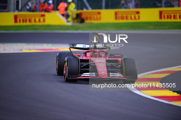 Carlos Sainz of Scuderia Ferrari is driving his single-seater after the free practice of the Belgian GP, the 14th race of the Formula 1 Worl...