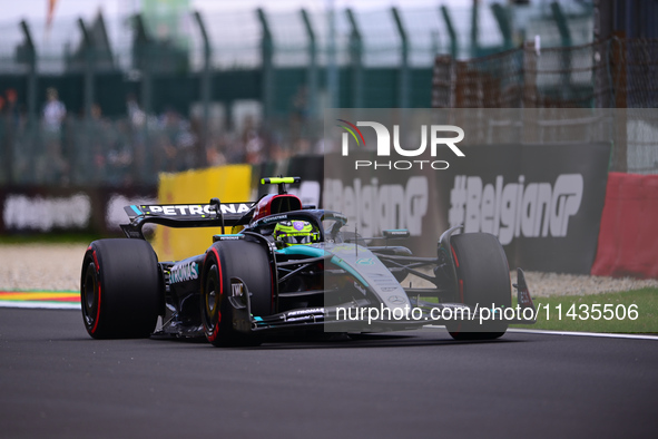 Lewis Hamilton of Mercedes-AMG Petronas F1 Team is driving his single-seater after the free practice of the Belgian GP, the 14th race of the...