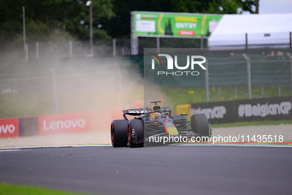 Max Verstappen of Red Bull Racing Honda is driving his single-seater after the free practice of the Belgian GP, the 14th race of the Formula...