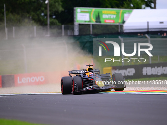 Max Verstappen of Red Bull Racing Honda is driving his single-seater after the free practice of the Belgian GP, the 14th race of the Formula...