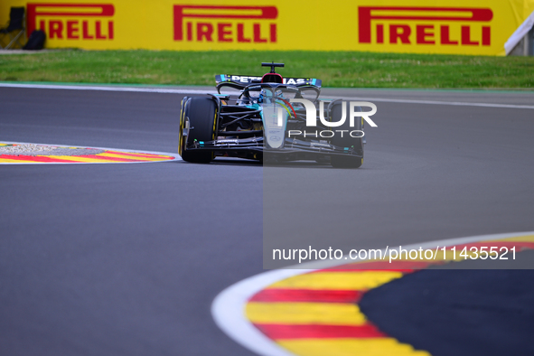 George Russell of Mercedes-AMG Petronas is driving his single-seater after the free practice of the Belgian GP, the 14th race of the Formula...