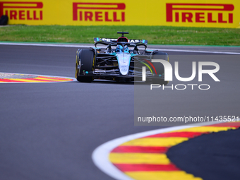 George Russell of Mercedes-AMG Petronas is driving his single-seater after the free practice of the Belgian GP, the 14th race of the Formula...